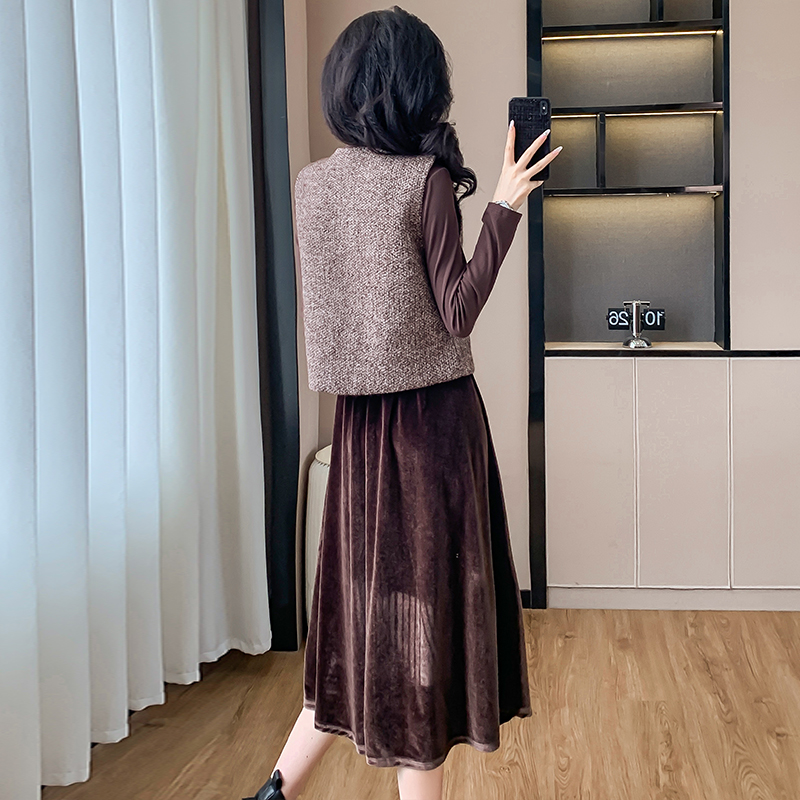 Korean Style Thickened Velvet Vest and Dress Two-Piece Set for Women - Image 4