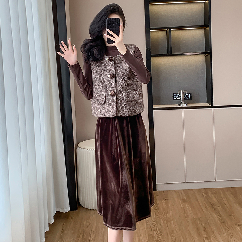 Korean Style Thickened Velvet Vest and Dress Two-Piece Set for Women - Image 5