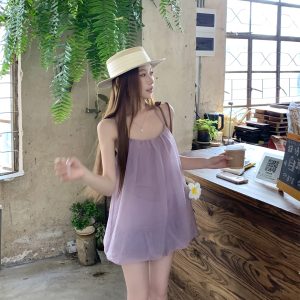 Light Purple Sleeveless Bubble Hem Mini Dress for Women