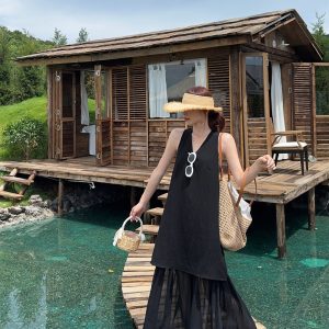 Open Back Halter Sleeveless Maxi Dress for Women Vacation Style