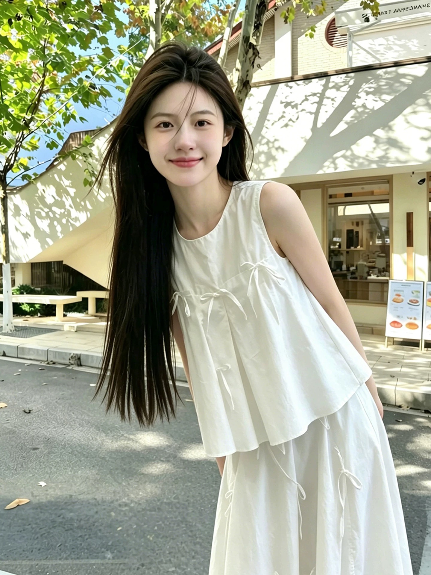 Women's White Crew Neck Bow Loose Cami Top 2026 Summer Casual Sleeveless Shirt - Image 4