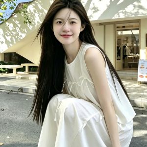 Women's White Crew Neck Bow Loose Cami Top 2026 Summer Casual Sleeveless Shirt