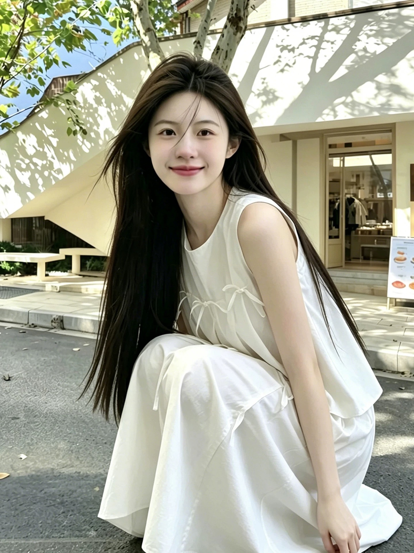 Women's White Crew Neck Bow Loose Cami Top 2026 Summer Casual Sleeveless Shirt