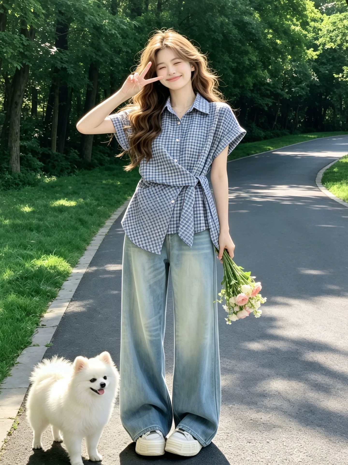 Blue Plaid Lace-Up Loose Collared Short Sleeve Shirt for Women 2026 Summer New Gentle Style Top - Image 4