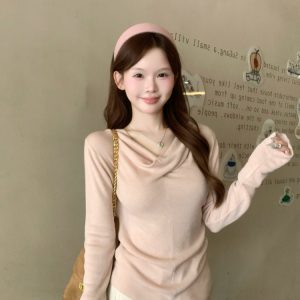 Women's Draped Neck Long Sleeve Knit Cardigan Sweater 2026 Fall Winter
